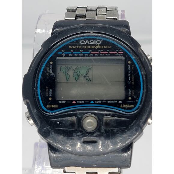 Vintage Casio TS-100 World Time Digital Watch - Retro Digital Timepiece -